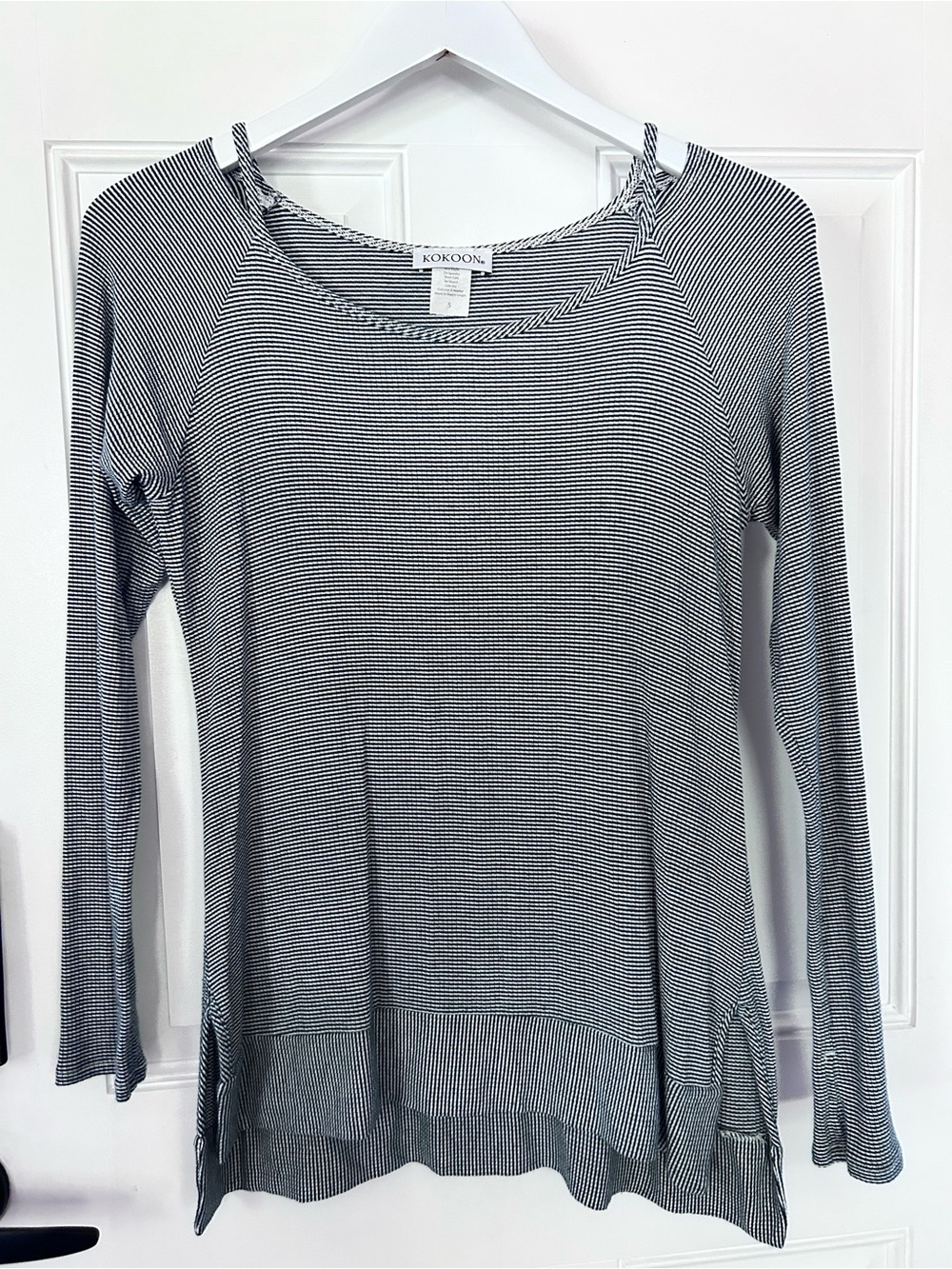 Kokoon Black & White Narrow Stripe Long Sleeve Tee with Scoop Neck